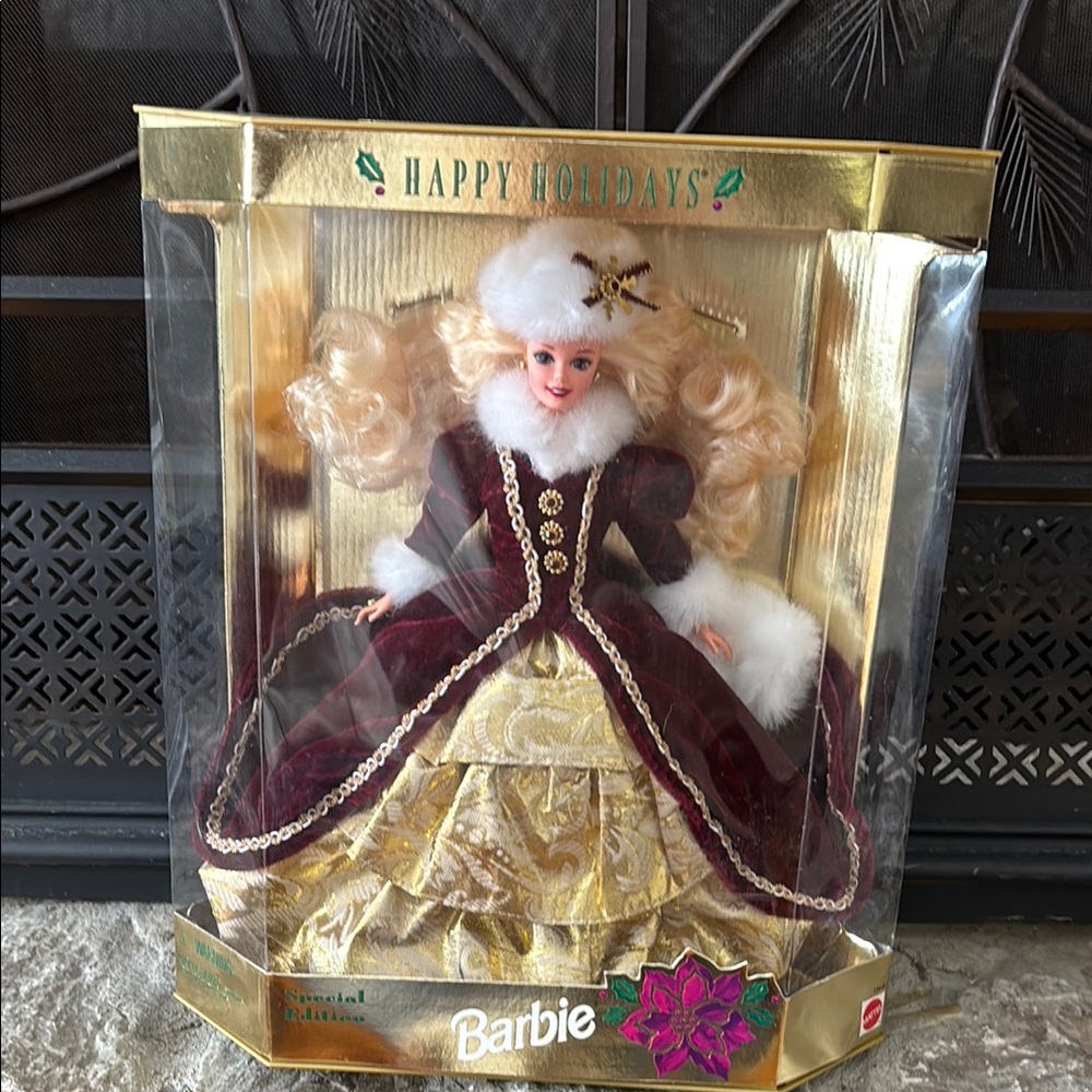 Barbie Happy Holidays Doll - Burgundy and Gold
